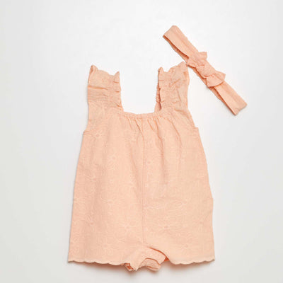 Combinaison courte brodée + bandeau PêCHE