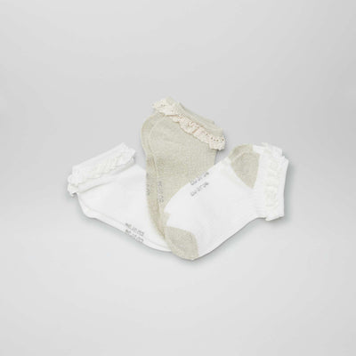 Lot de 3 paires de chaussettes à volants BLANC