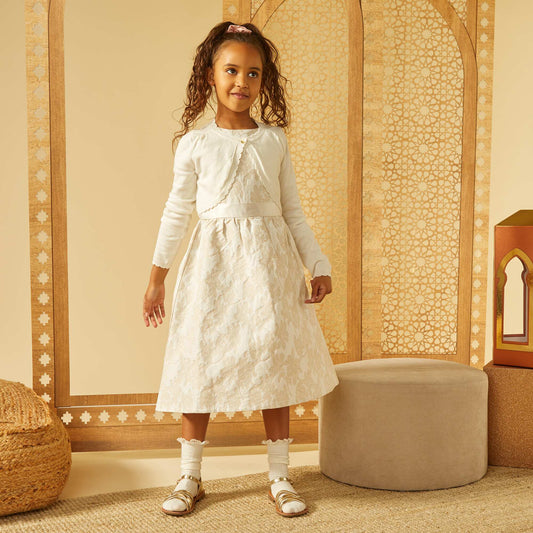 Robe de cérémonie en jacquard sans manches BLANC