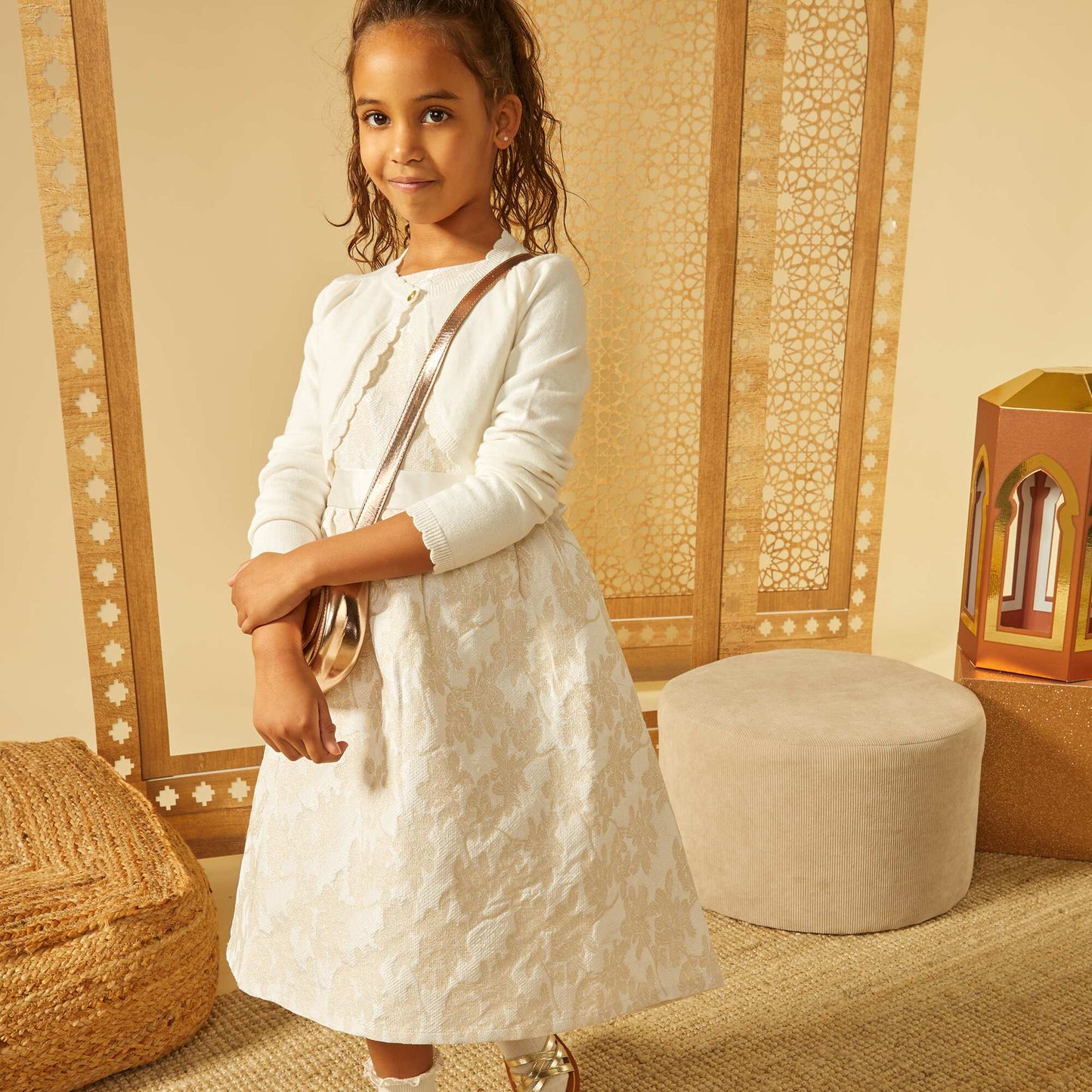 Robe de cérémonie en jacquard sans manches BLANC