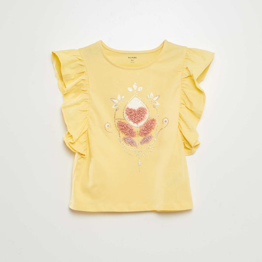 T-shirt avec manches volantées JAUNE