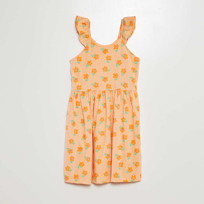 Robe à bretelles volantées à motif ORANGE FLEURS