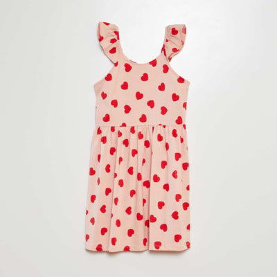 Robe à bretelles volantées à motif ROSE CœUR