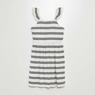 Robe à bretelles volantées à motif BLANC RAYé
