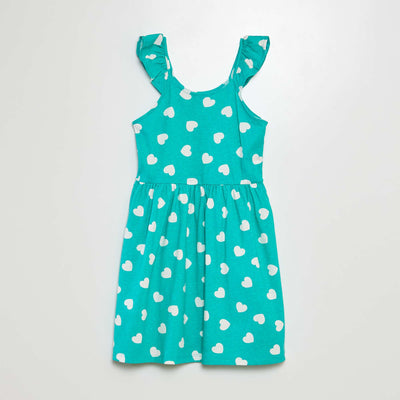 Robe à bretelles volantées à motif TURQUOISE CœUR