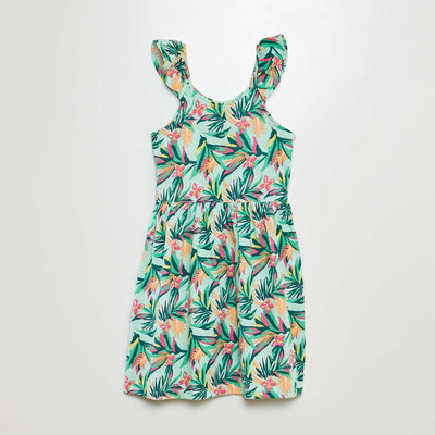 Robe à bretelles volantées à motif VERT FEUILLAGE