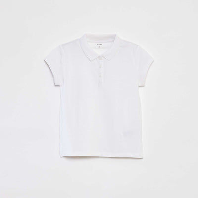 Polo uni en piqué de coton avec manches courtes BLANC