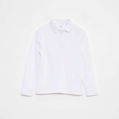 Polo en piqué de coton à manches longues BLANC