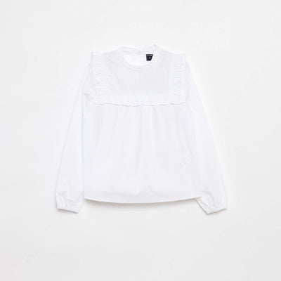 Chemisier manches longues avec plastron volanté BLANC