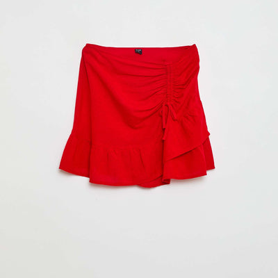 Jupe courte en lin uni ROUGE