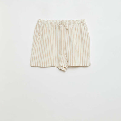 Short avec lien en lin uni lignes BLANC