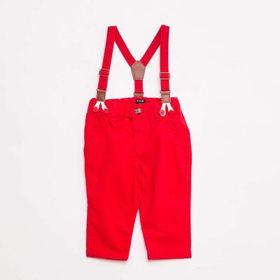 Chino à bretelles amovibles en twill ROUGE