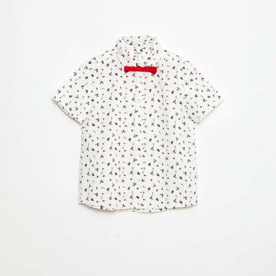 Chemise imprimée all-over 'Noël' avec nœud coton BLANC