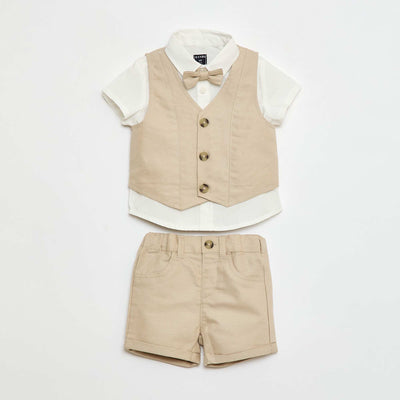 Ensemble de fête chemise + gilet de costume + noeud papillon + chino BEIGE