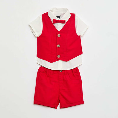 Ensemble de fête chemise + gilet de costume + noeud papillon + chino BLANC