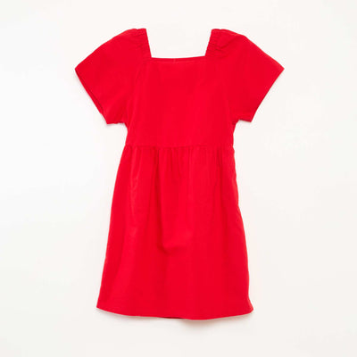 Robe corolle à bretelles uni ROUGE