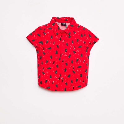 Chemise imprimé all-over 'Noël' en coton ROUGE