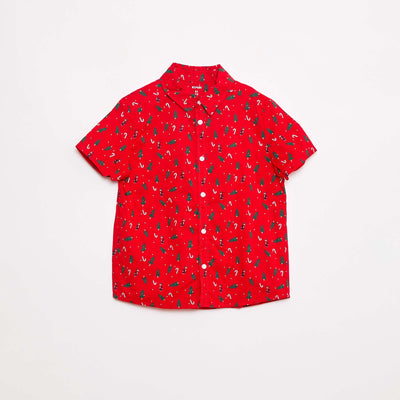 Chemise regular imprimé all-over 'Noël' en coton ROUGE