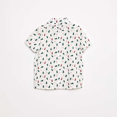Chemise regular imprimé all-over 'Noël' en coton BLANC