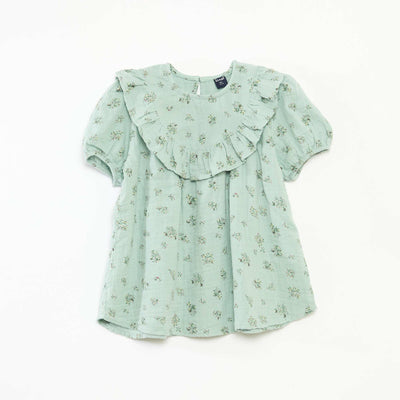 Blouse à col rond et plastron volantée VERT