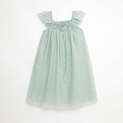 Robe à bretelles en tulle avec fleurs 3D VERT