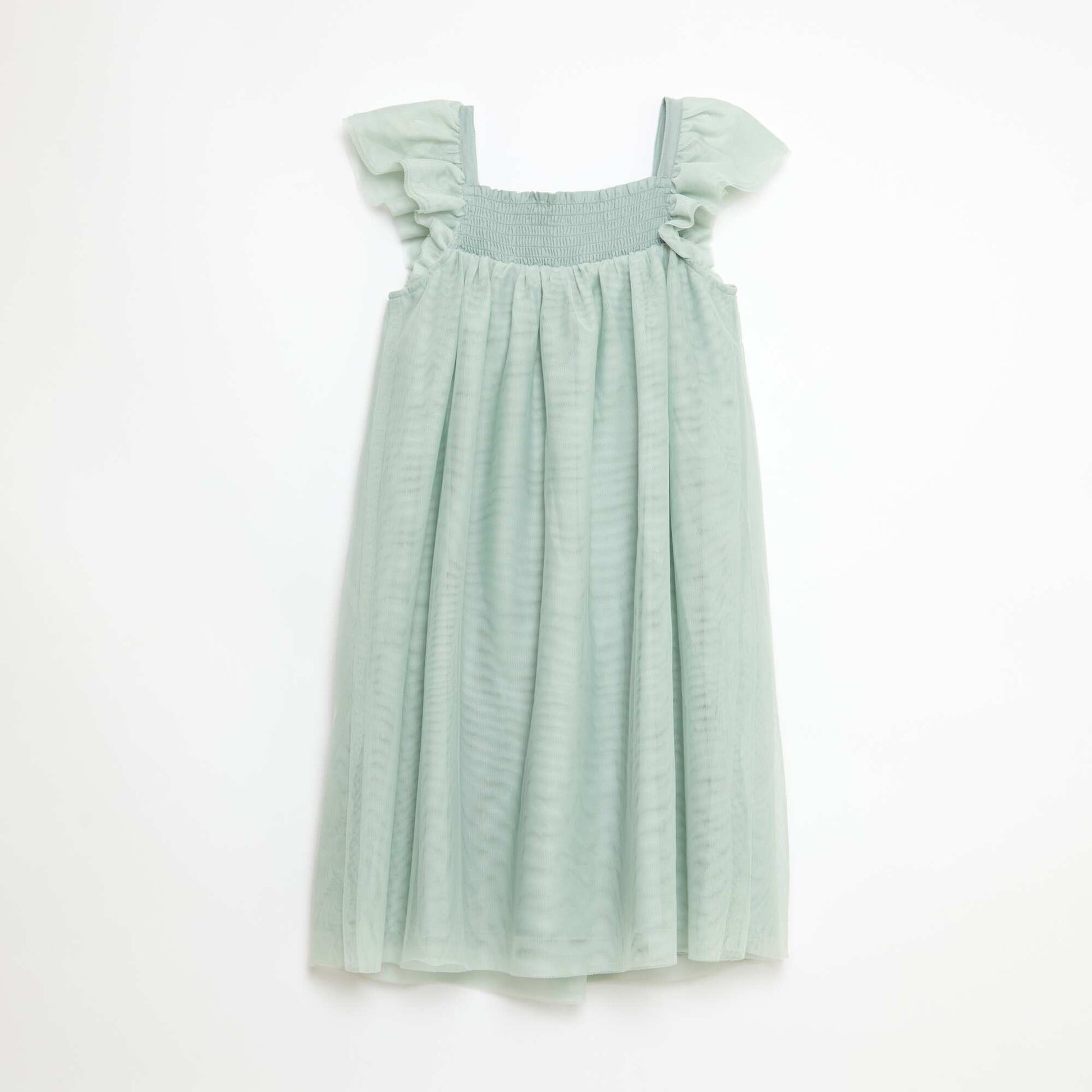 Robe à bretelles en tulle avec fleurs 3D VERT