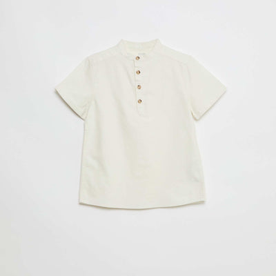 Chemise manches courtes unie en coton BLANC