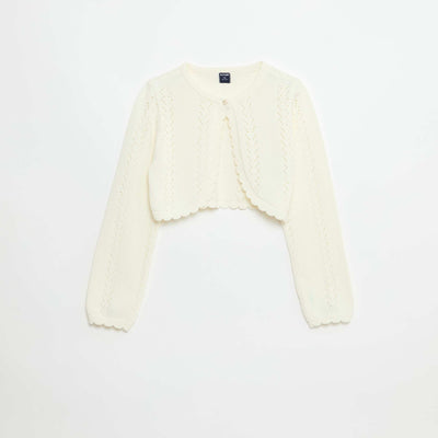 Gilet bolero en maille fantaisie coton unie BEIGE