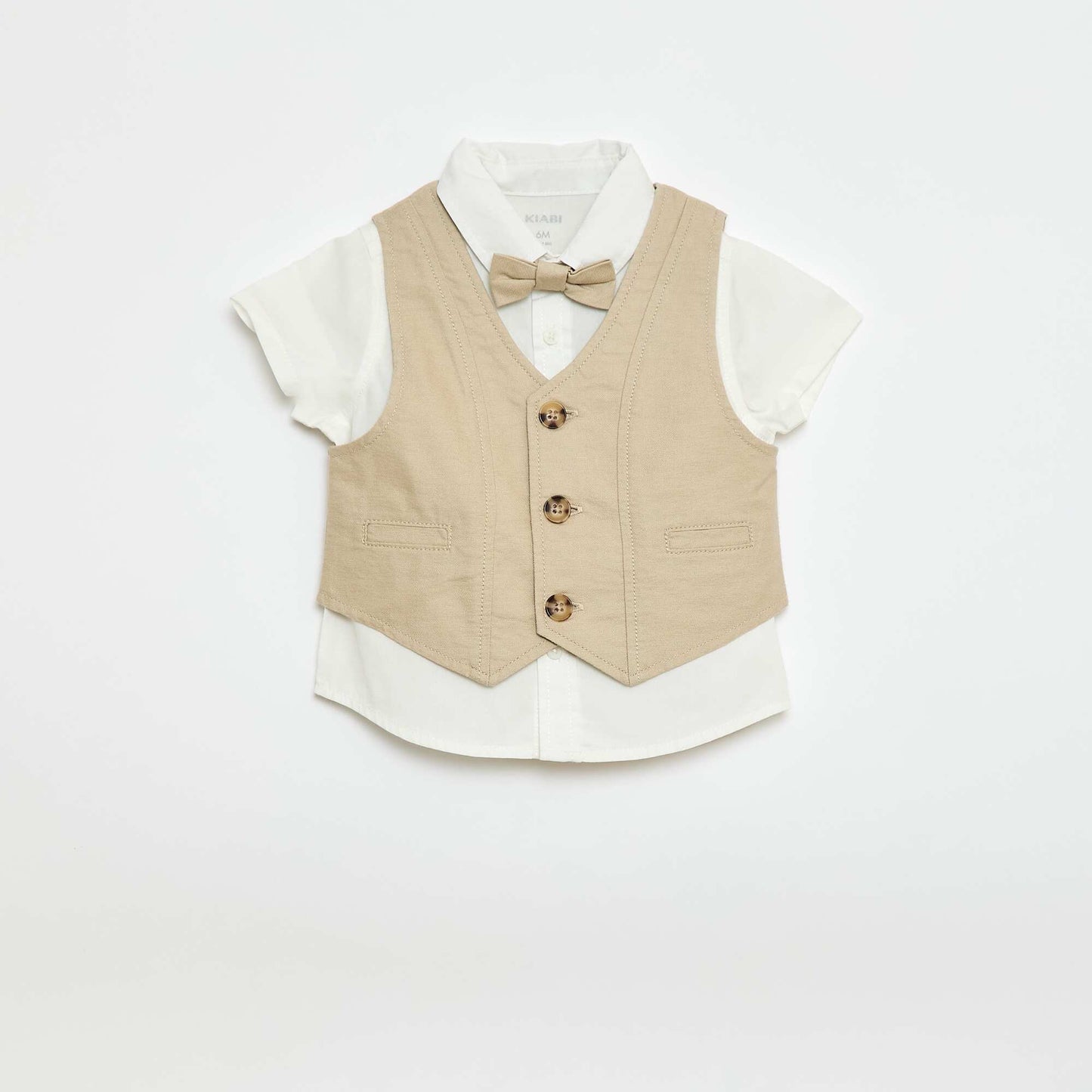 Ensemble chemise + gilet sans manches + short + noeud papillon - 4 pièces BEIGE