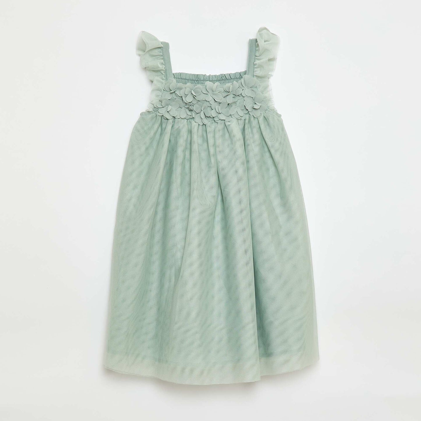 Robe en tulle avec fleurs 3D VERT