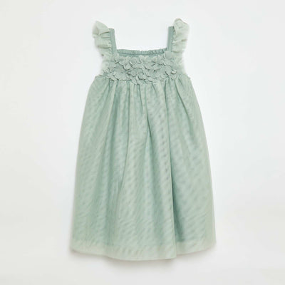 Robe en tulle avec fleurs 3D VERT
