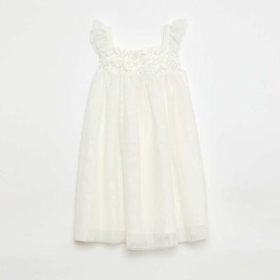 Robe en tulle avec fleurs 3D BLANC