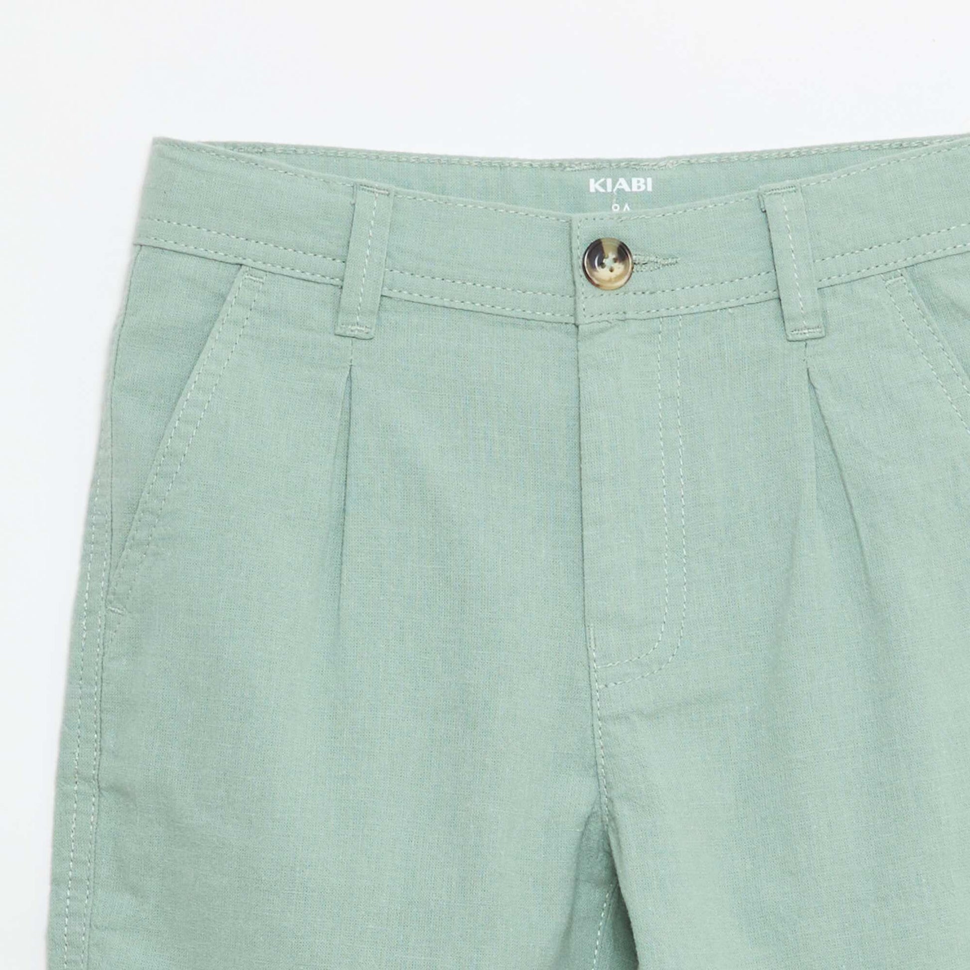 Bermuda regular en coton et lin uni VERT