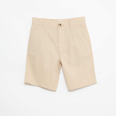 Bermuda regular en coton et lin uni BEIGE