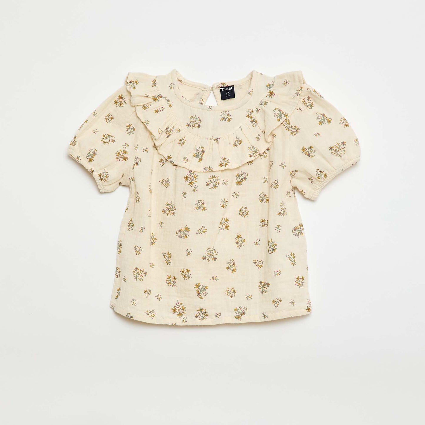 Blouse manche courte à motif en gaze de coton BEIGE