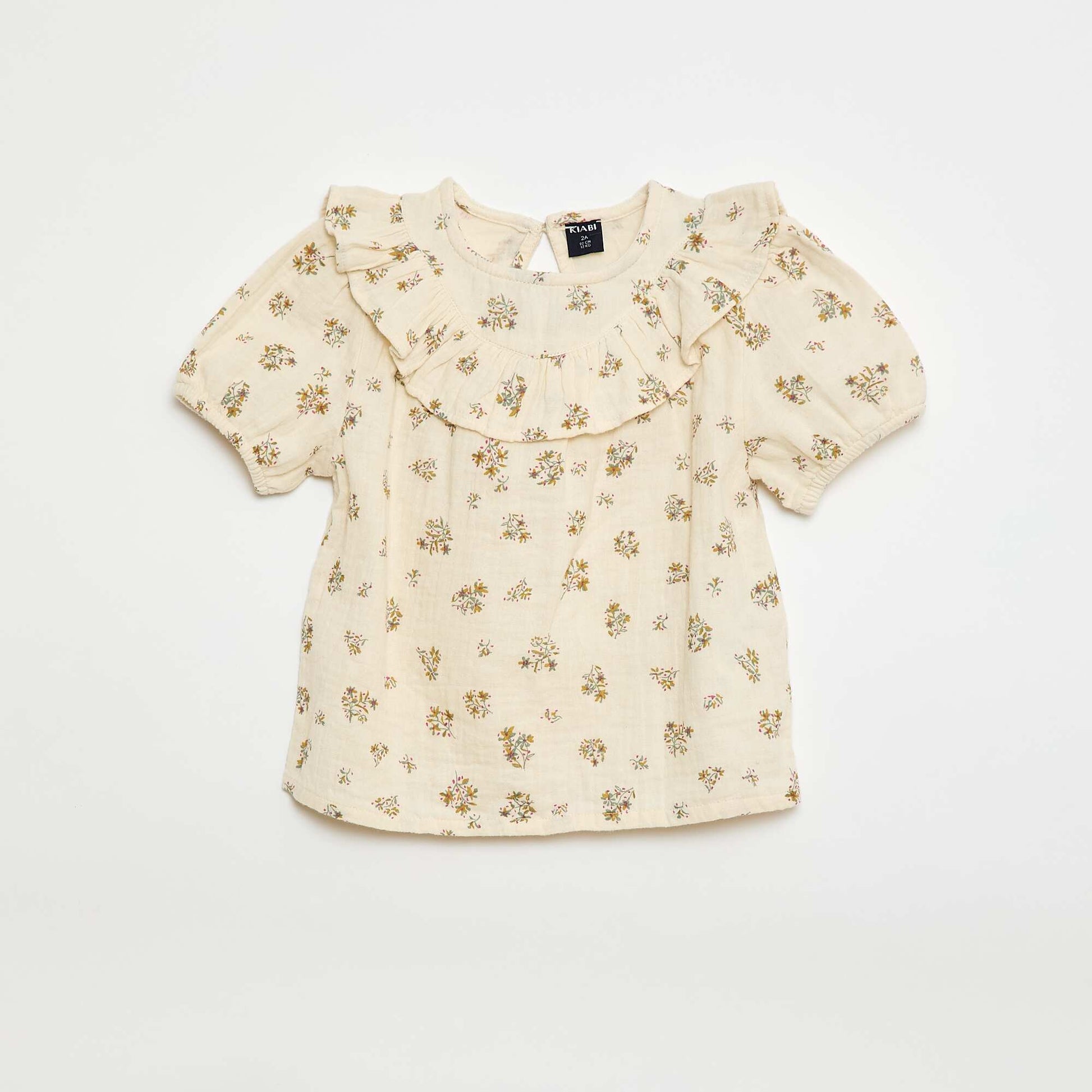 Blouse manche courte à motif en gaze de coton BEIGE