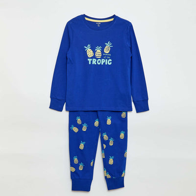 Ensemble pyjama long t-shirt + short - 2 pièces BLEU