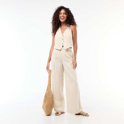 Pantalon droit en lin mélangé BEIGE