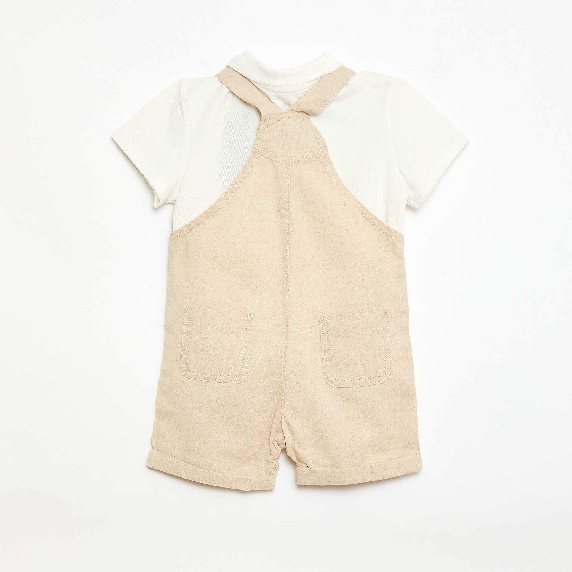 Ensemble salopette en lin mélangé + polo en piqué de coton - 2 pièces BLANC