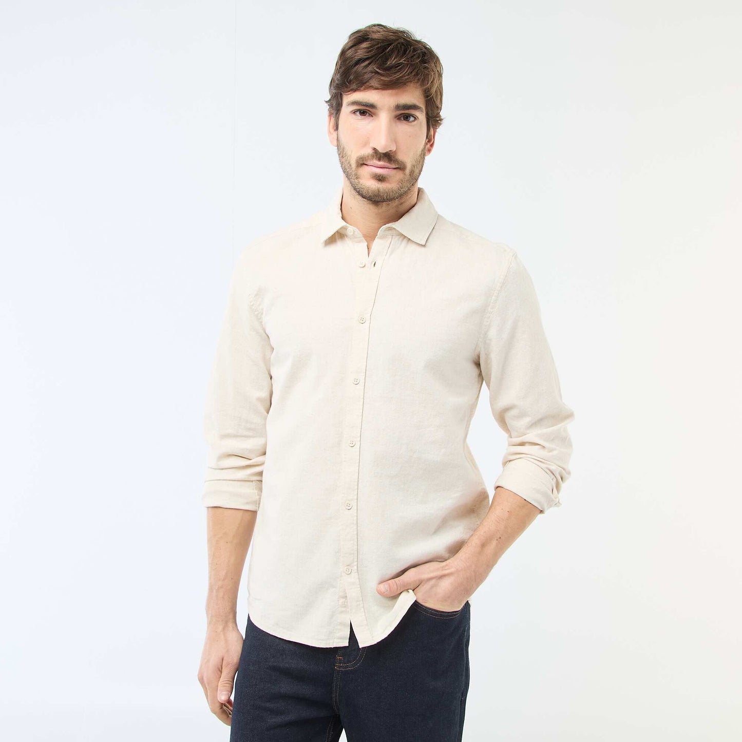 Chemise en lin mélangé BEIGE