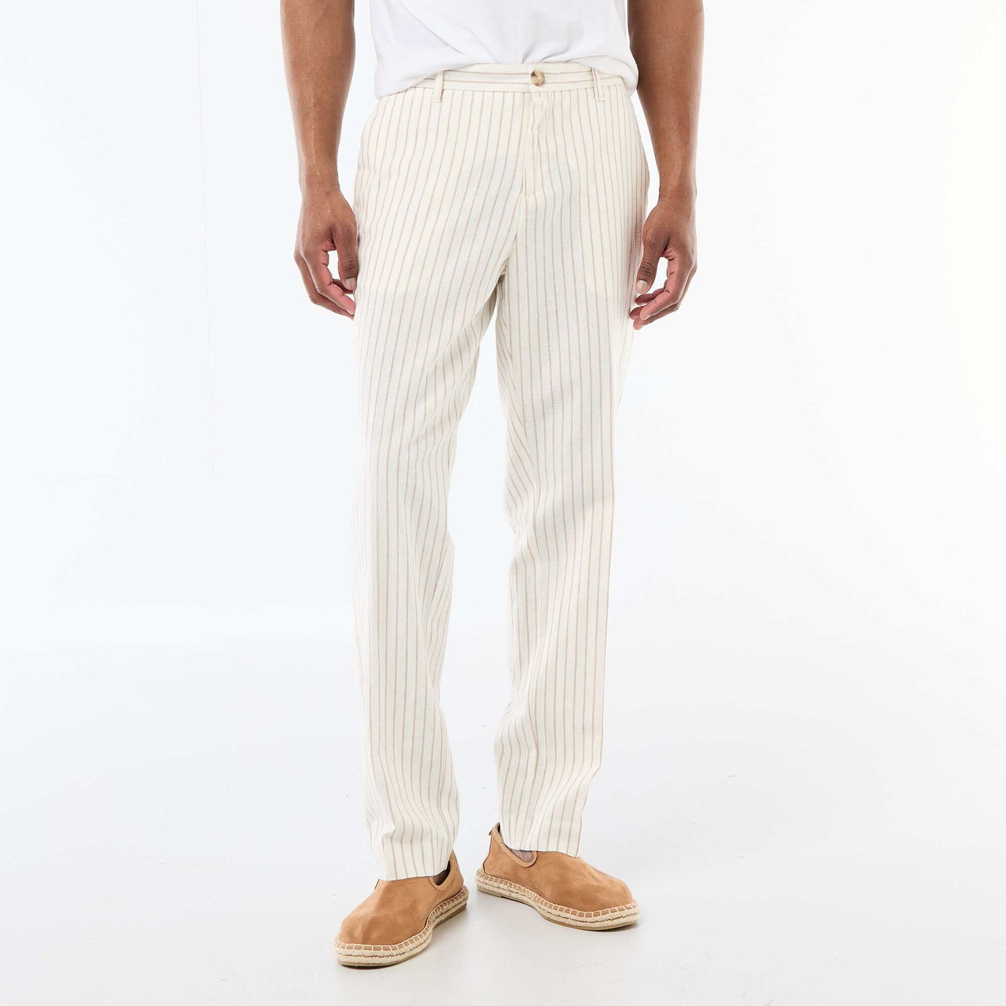 Pantalon en toile de coton rayé BLANC