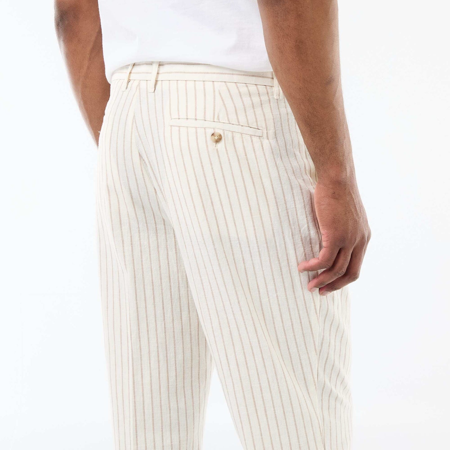 Pantalon en toile de coton rayé BLANC