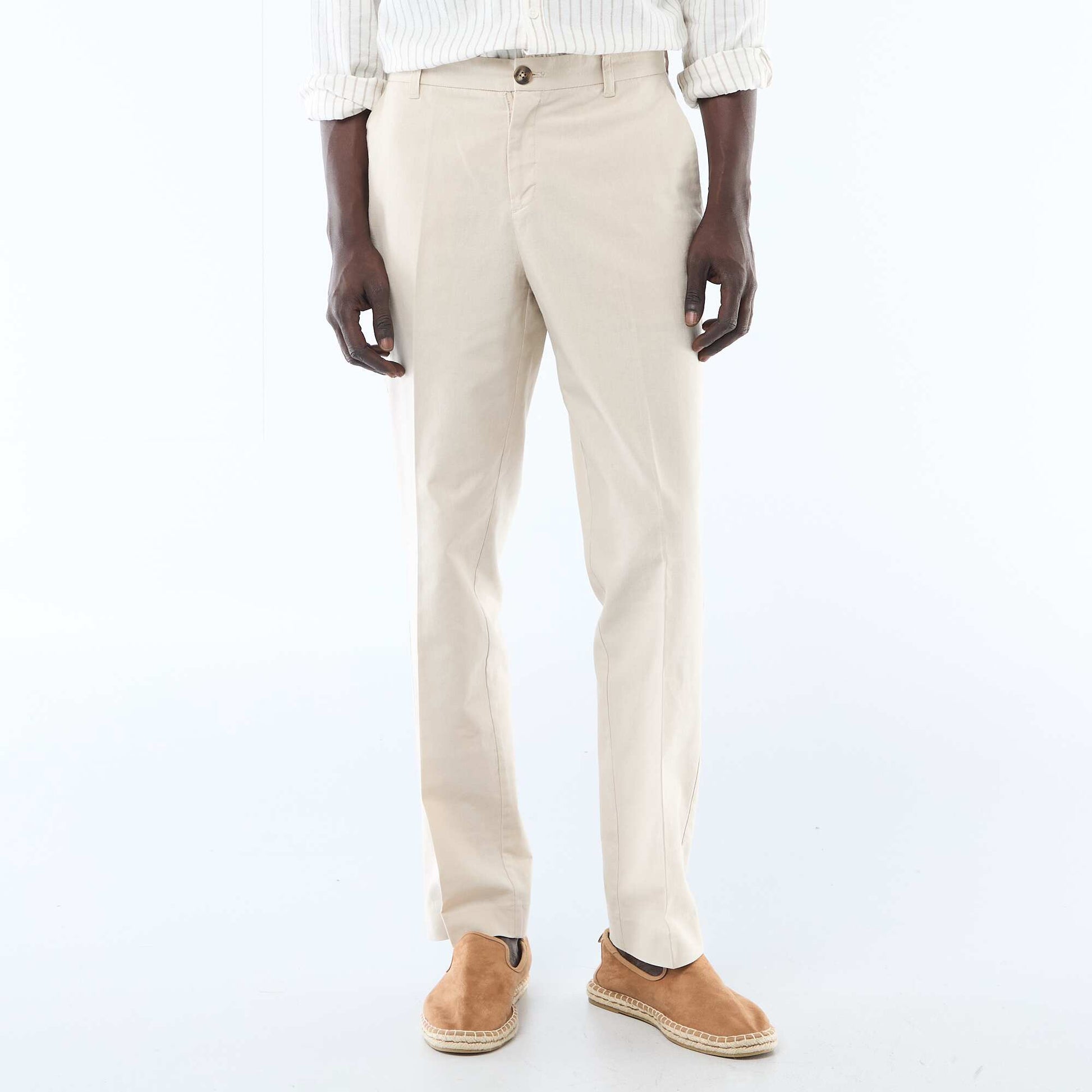 Pantalon en toile de coton rayé BEIGE