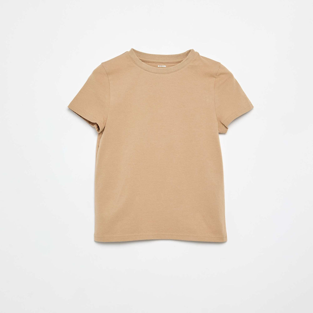T-shirt col rond en coton uni BEIGE