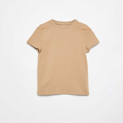 T-shirt col rond en coton uni BEIGE