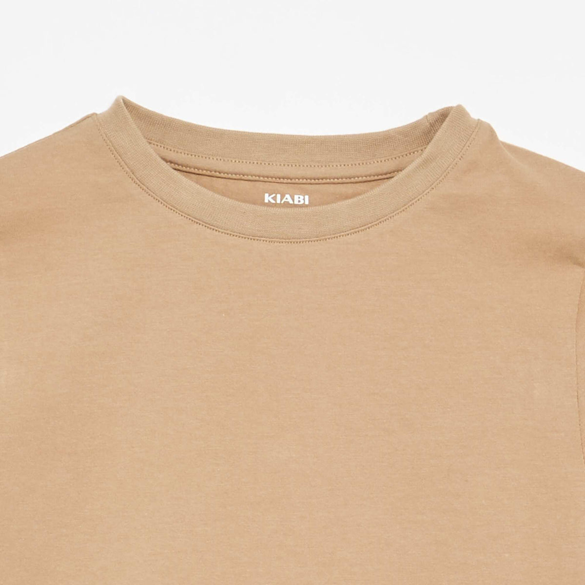 T-shirt col rond en coton uni BEIGE