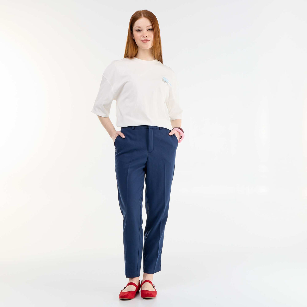 Pantalon chino à taille élastique BLEU