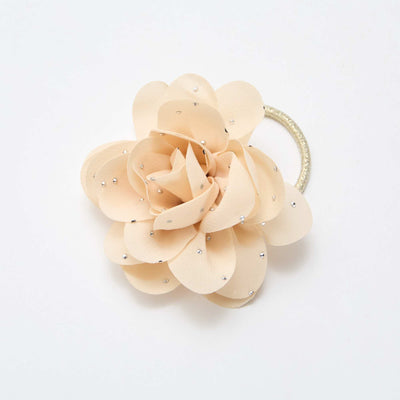 Gros chouchou à fleur avec strass BEIGE