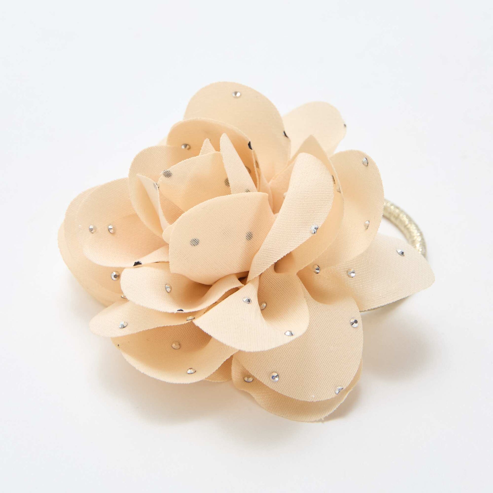Gros chouchou à fleur avec strass BEIGE