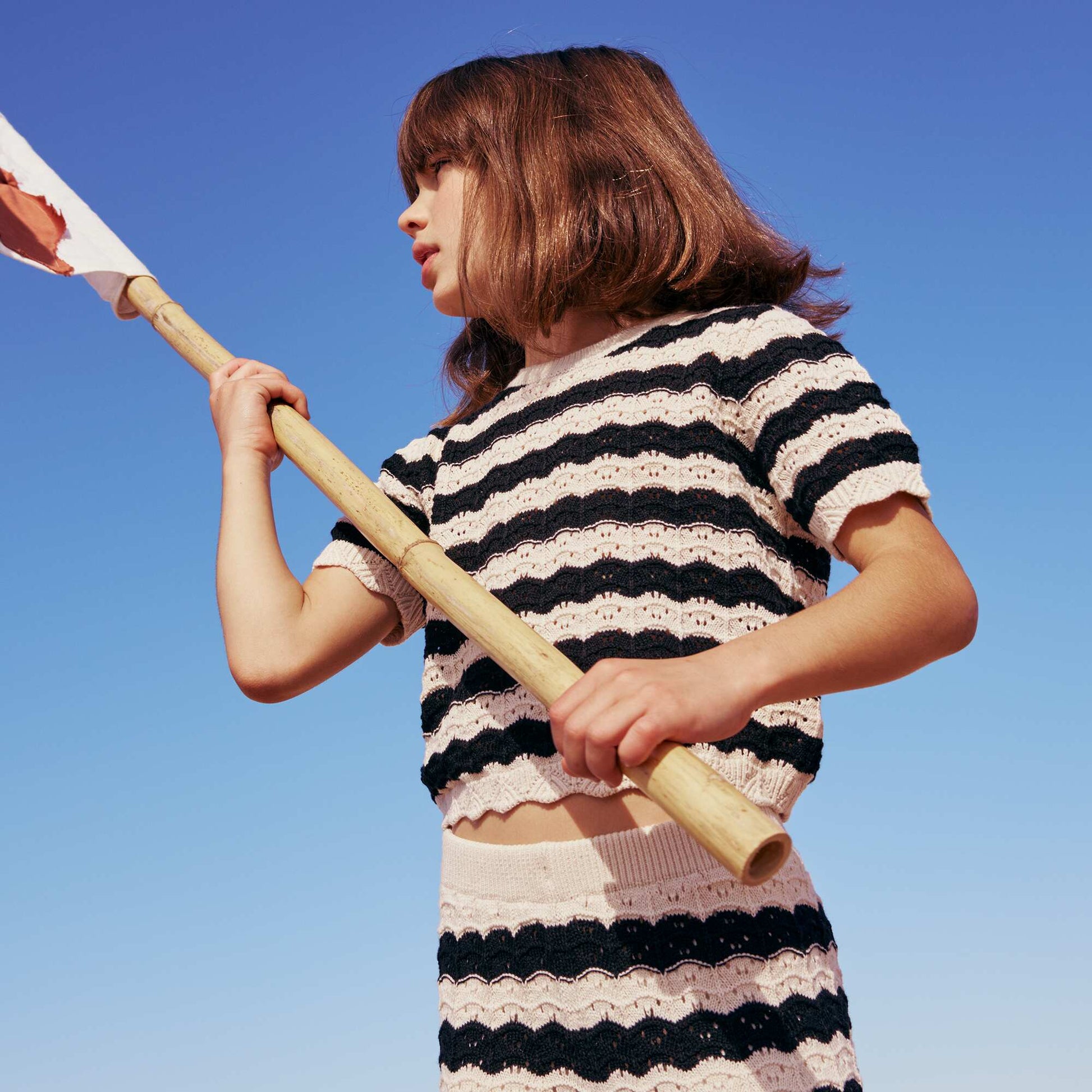 Pull en crochet à manches courtes NOIR